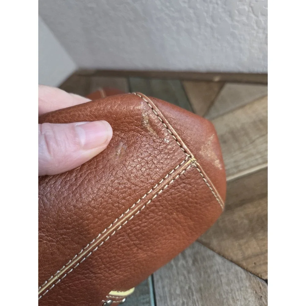Vintage Cole‎ Haan Village Tan Brown Leather Shoulder Tote Bag Rivets Stitch